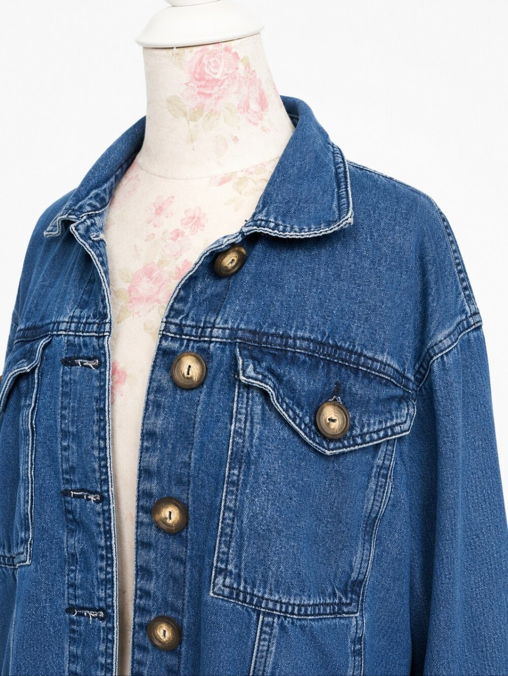 New Look Denim Jacket Womens L Cropped Blue Jean Buttons Casual Lightweight - Picture 3 of 8